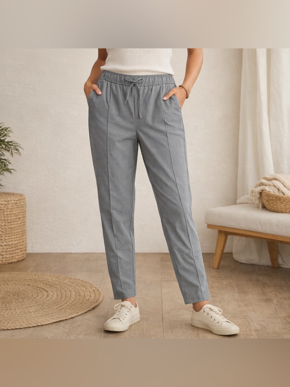 Old Navy Billie Straight Pants Gray High Rise Comfort Waistband Large